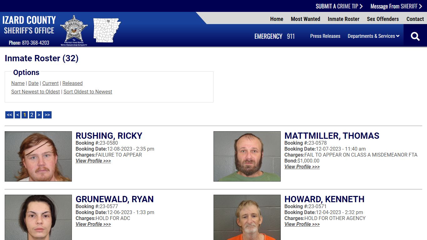 Inmate Roster - Current Inmates Booking Date Descending - Izard County ...